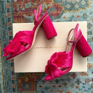 LOEFFLER RANDALL Camellia Pleated Bow Heel with Ankle Strap 6.5 NWT